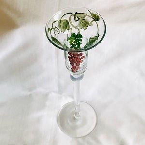 Hand painted Two Piece Set of Grapes and Ivy Glass Candlesticks